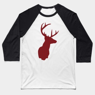 Deer, Red and Black Plaid Baseball T-Shirt